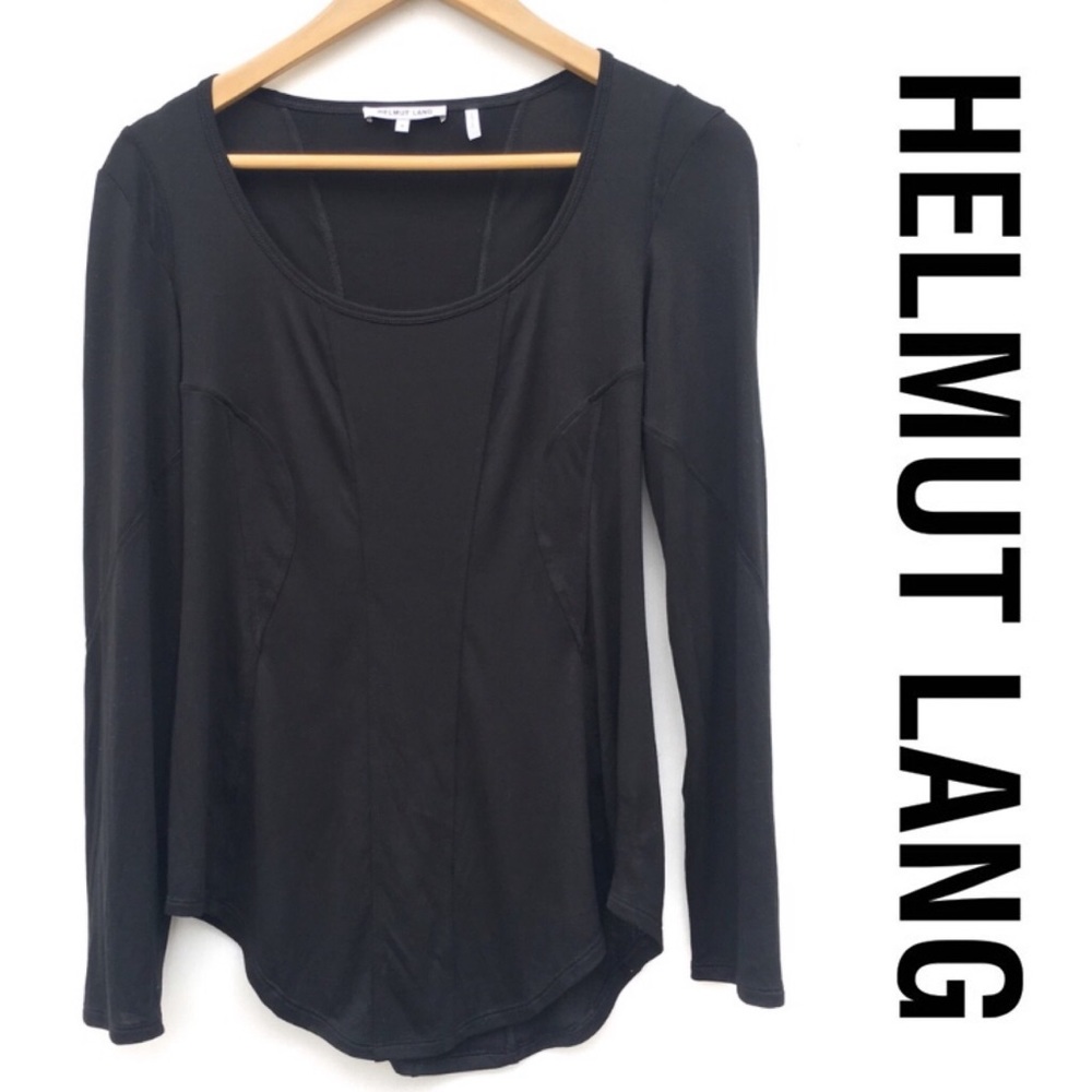 Helmut Lang Modal Seamed Scoop Neck Tee Shirt - Picture 1 of 7